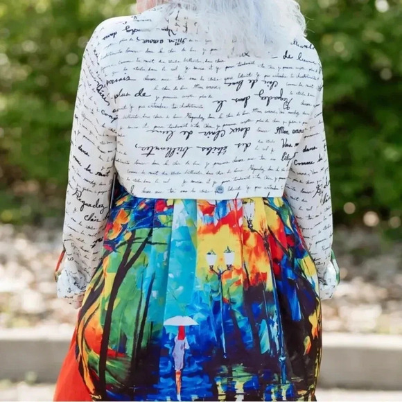 John Mark Artsy French Street & Print Long Sleeve Button Tunic S Blogger Fave - Picture 1 of 12